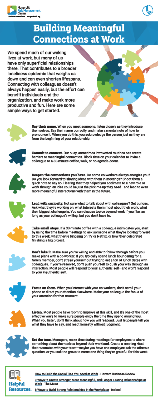 Building Meaningful Connections at Work | Nonprofit Risk Management Center