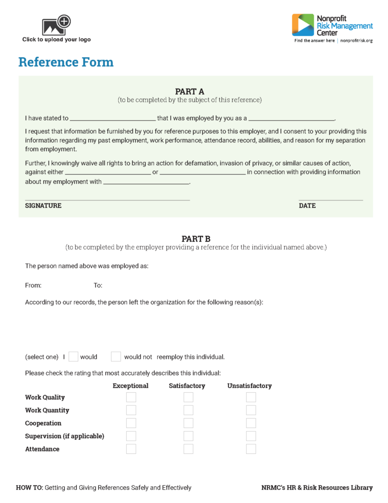Fillable Reference Form | Nonprofit Risk Management Center